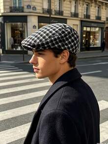 OBOVAY 1pc Men's Wool Plaid Newsboy Cap, Autumn New Vintage Artistic Flat Cap, Suitable For Daily Streetwear - Multicolor - View 4