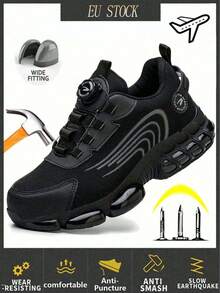 1 Pair Unisex Steel Toe Lightweight Work Sports Shoes, Anti-Crush Anti-Puncture, Suitable For Construction And Industrial Work (Size Runs Large) - Black - View 7