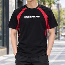 Skechers Men's Casual Commute T-Shirt, Soft And Comfortable Short Sleeve, P225U126-00GZ - Black and Red - View 2