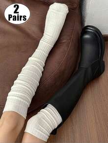 4 Pairs Vertical Striped Knee High Socks, Loose Slouchy Boot Socks, Y2K JK Fashion Socks For Girls, Casual Daily Wear - Multicolor - View 18