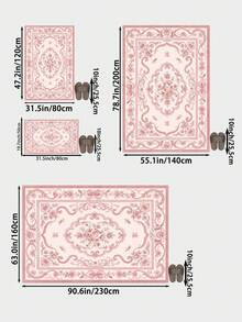 1pc Pink Floral French Cream Style Faux Wool Living Room Rug, Soft Non-Slip Wear-Resistant, Suitable For Living Room, Bedroom Holiday Decor, Office, Non-Slip Door Mat, Bathroom, Hallway, Study Area Rug. - Pink - View 2