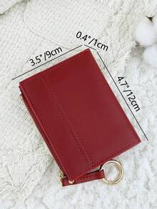Women's Multifunctional Short Wallet With Zipper, Foldable Buckle Credit Card Storage Bag, Small Wristband Circle Decoration, Suitable For Outdoor Use - Burgundy - View 8