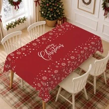 1pc Christmas Minimalist Red Snowflake Merry Christmas Pattern Tablecloth, Stain-Resistant Dining Table Decor Cloth, Suitable For Kitchen, Dining Table, Coffee Table, TV Cabinet, Entryway, Party Holiday Decoration, Home Decor, Christmas Gathering - Multicolor - View 8
