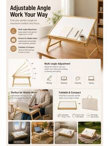Adjustable Bamboo Foldable Tabletop Easel, Portable Lap Desk Reading Stand, Multi-Angle Drawing Holder, Foldable Laptop Table For Art Painting, Book Reading, Writing, Study, Home Office, Bedroom, Lightweight Desktop Workstation - Multicolor - View 6