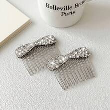 4pcs Set Of Bow And Rhinestone Hair Combs, Elegant Side-Swept Combs, Women'S Banquet Wedding Hairstyle Decoration Additions - Multicolor - View 5