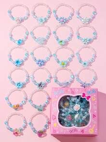 20Pcs Blue Heart Beaded Bracelets Gift Box For Girls, Kids Party Jewelry Birthday Gift - Multicolor - View 2