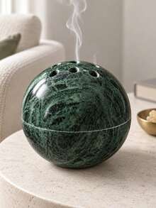 1pc Deep Emerald Green Marble Pattern Spherical Incense Burner, Bakhoor Holder, Home Decor - Multicolor - View 1