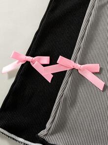 2pcs/Set Girls' Casual Everyday Outing Fashion Solid Color Bow Decor Ruffle Flare Long Pants, Spring/Autumn - Multicolor - View 5