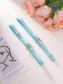 2pcs Light Blue Elastic Rope Metal Heart Thigh Chain - Baby Blue - View 3