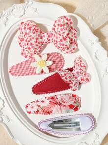 10pcs Kids Pastoral Style Bow Hair Clips, Floral Leopard Print Plaid Bangs And Side Hair Clips For Girls - Mixed color - View 11
