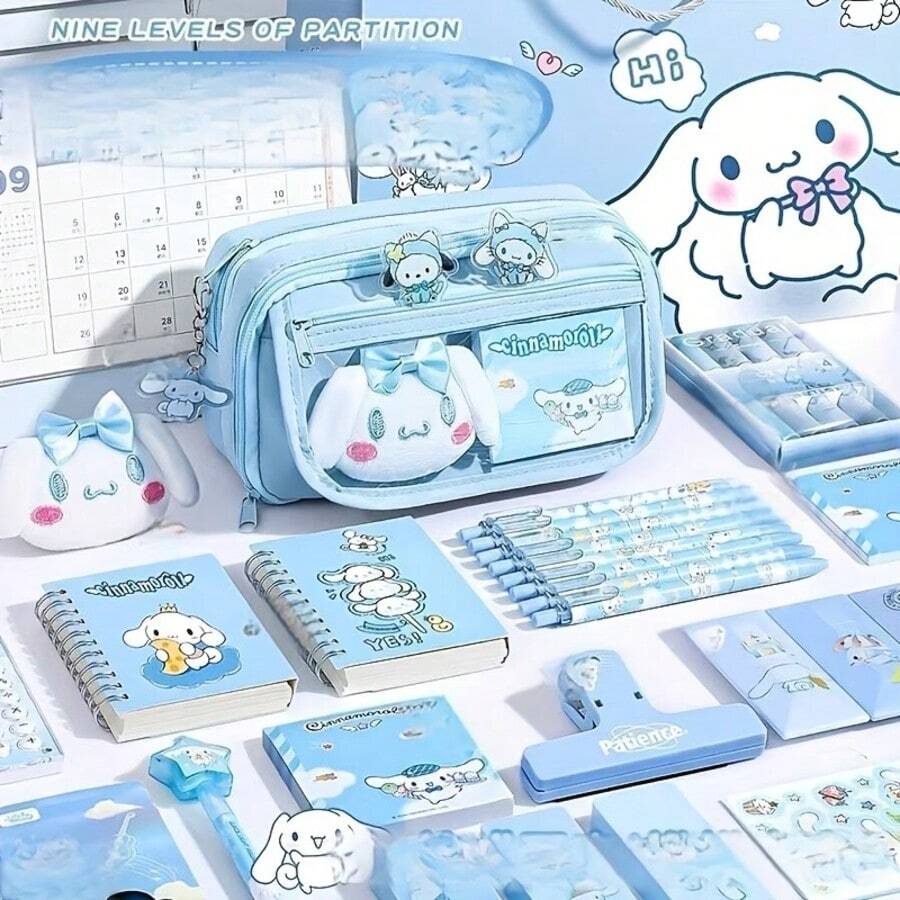 Hasbro Hộp bút Sanrio Cinnamoroll & Kuromi dung tích lớn nhiều ngăn, túi đựng mỹ phẩm hoạt hình kawaii, túi đựng văn phòng phẩm di động kèm phụ kiện dễ thương dùng hàng ngày - A - Xem 1