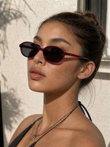 1 Pair Women's Burgundy Oval PC Frame Retro Solid Color Outfit Personalized Small Frame Fashion Glasses - Burgundy - View 2