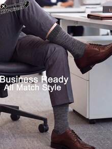 5 Pairs Men's Comfortable Breathable Business Mid-Calf Socks, New Style For All Seasons, Suitable For Daily Wear, Minimalist Formal Socks For Daily Outings And Gifts - Multicolor - View 6