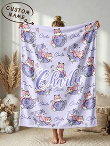 1pc Customized Name Blanket, Personalized Bed Blanket, Can Print Name, Personalized Fleece Blanket, Cute Blanket, Comfortable Blanket, Home Gift, Birthday Gift, Christmas Gift, Personalized Gift, Gift For Son/Daughter, Gift For Friends - Style 1 - View 1
