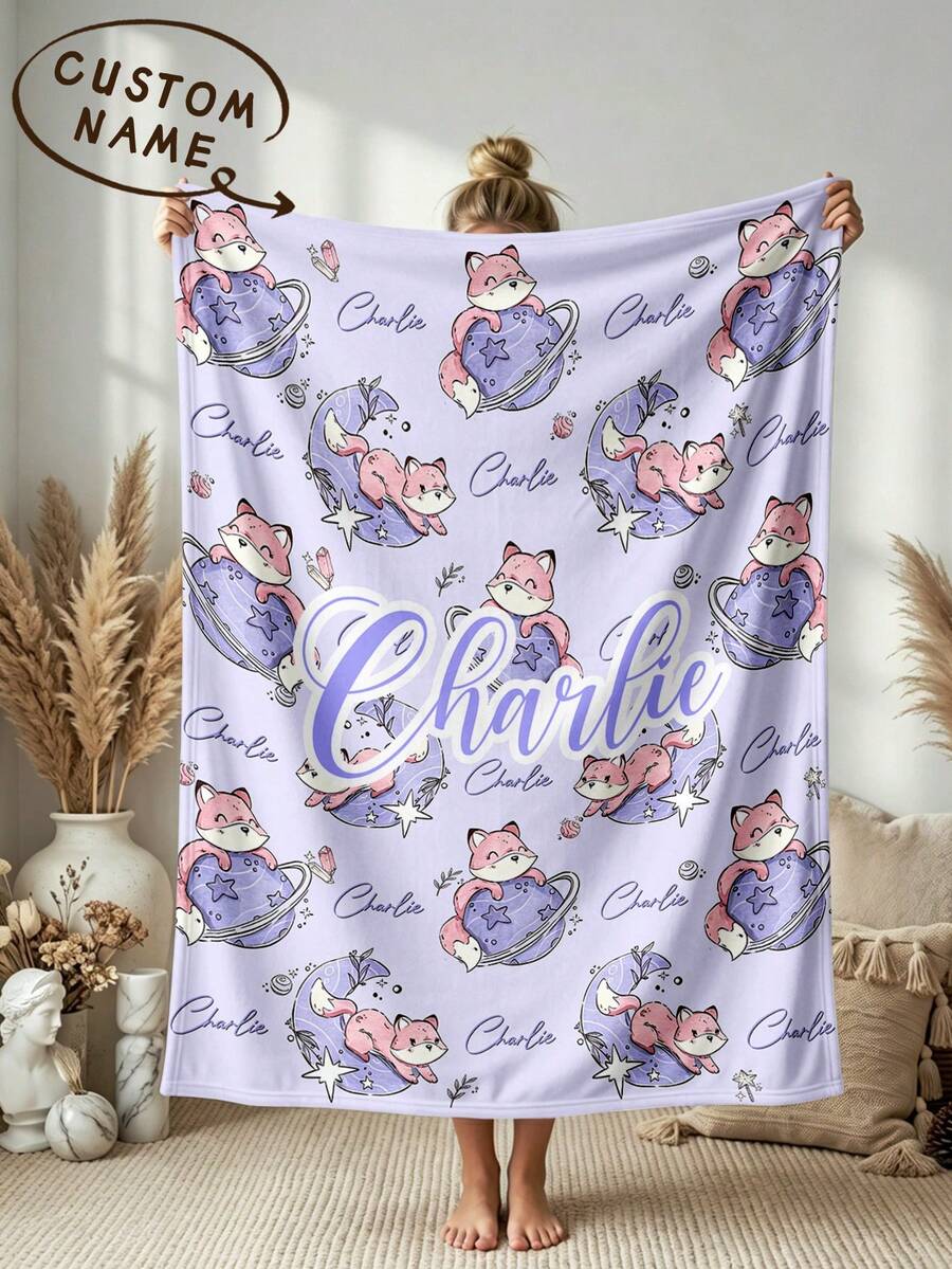 1pc Customized Name Blanket, Personalized Bed Blanket, Can Print Name, Personalized Fleece Blanket, Cute Blanket, Comfortable Blanket, Home Gift, Birthday Gift, Christmas Gift, Personalized Gift, Gift For Son/Daughter, Gift For Friends - Style 1 - View 1