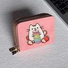Cat Print Card Holder, Lightweight Fashionable Women's Wallet, Suitable For Daily Use, Double Zipper Mini Wallet/Coin Purse/Card Holder - Multicolor - View 15
