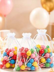 1/10/50pcs White Drawstring Gift Packaging Bags, Small Transparent Mesh Jewelry Storage Bags, Wedding Favor Bridal Party Candy Jewelry Earrings Bracelet Cosmetics Sample Mini Packaging Storage Gift Bags - Multicolor - View 5