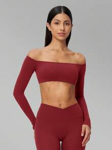 MFVIM Women's Autumn/Winter New 1pc Off-Shoulder Solid Color Long Sleeve Top, Fashion Casual Elegant Versatile Essential Design - Redwood - View 6