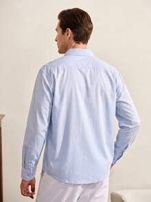 VeloEdit Men's Cotton Casual Modest Versatile Solid Color Long Sleeve Turn-Down Collar Shirt Teachers' Day Graduation Office Vacation Workout Light Blue Summer - Light Grey - View 2