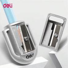 1/2pcs Deli Zinc Alloy Pencil Sharpener, Silver Metal Pencil Sharpener, School & Office Pencil Sharpener, Stationery Supplies - Silver - View 3