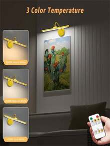 Rechargeable Indoor Wall Lamp, Painting Light With Remote Control, 3 Color Temperatures And Dimming Options, Wireless Picture Light, Adjustable Brightness And Timer Art Lamp,Makeup Mirror Light,Suitable For Bedroom Reading,Office Desk Display 1800mAh - Three-color Light - View 6