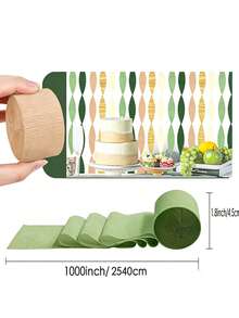 5 Rolls, 1000 Inches Per Roll, Sage Green And Gold Crepe Paper Ribbon, Suitable For Birthday, Camping, Bridal Shower, Wedding, Bachelorette Party, Engagement Forest Theme Party Decoration - Multicolor - View 5