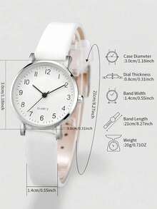 Women's Fashion Minimalist Digital Small Dial Quartz Watch + Jewelry Set (3pcs/Set) - White - View 5