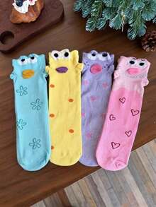 1/4 Pair Cute Funny 3D Cartoon Contrast Color Print Mid-Calf Socks - Multicolor - View 15