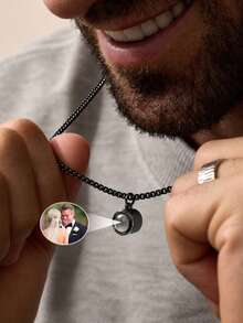 Customized Personalized Men's Valentine's Day Couple Matching Projection Photo Necklace, Necklace Can Hold Photo, Commemorative Gift For Father And Boyfriend, Also Jewelry Accessory For Halloween And Christmas - Multicolor - Style 5 - View 5