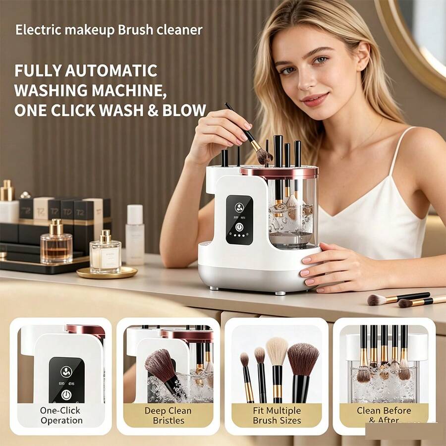 SOKANY Electric Makeup Brush Cleaner, Wash & Dry All-In-One, One-Touch Deep Cleaning/Stain Removal + Air Dry Fast Drying Ready To Use, No Damage To Bristles, USB Powered, Compact & Elegant, Great Gift For Girls