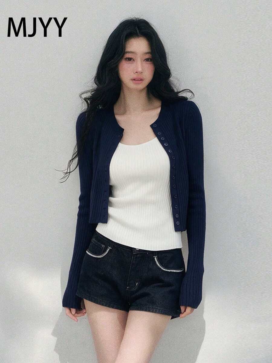 Autumn/Winter Knit Camisole & Cardigan Set, Korean Style Short Length