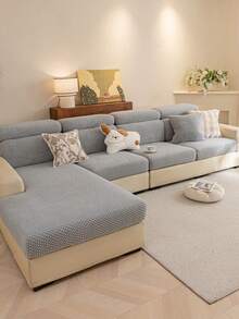 1pc Luxury Chenille Sofa Cushion Cover, Bubble Texture Neutral Color Sofa Cover, Soft And Comfortable Home Decor, Suitable For Living Room, Non-Slip Bottom, Pet-Friendly, Machine Washable, Fits 1/2/3/4 Seater Sofa - Light Grey - View 4