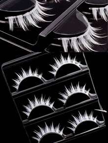 White Natural Look False Eyelashes, Demon Style, COS Cosplay Anime Convention, 3 Pairs/Box, Halloween - White - View 3