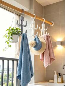 Double-Layer Rotating 6-Claw Wardrobe Storage Rack, Durable Plastic Multi-Hook Hanger, Suitable For Tank Tops, Belts, Ties, Scarves, Bags, Hats, Space-Saving Rotating Wardrobe Bathroom Storage Hooks, Essential Home Organization Accessory For Dorms And Apartments - Multiple Styles - View 7
