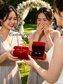 New Personalized Wedding Ring Box, Engagement Ring Box, Proposal Ring Box, Modern Ring Box, Anniversary Gift, With Customized Display Stand And Velvet Lining, Holds 2 Rings, Suitable For Wedding, Engagement And Proposal Occasions To Store Jewelry - Multicolor - View 4