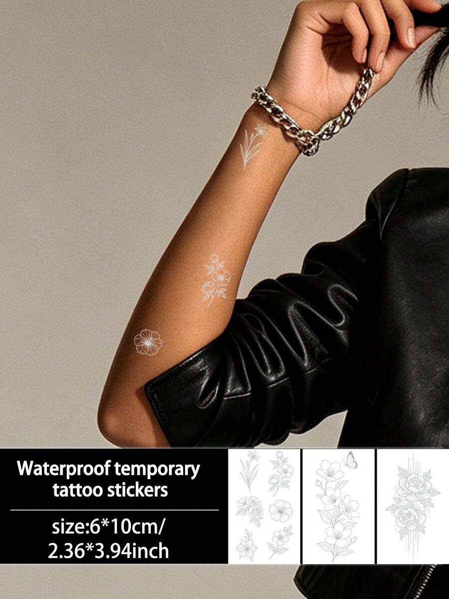 3Pcs Tattoo Fake Y2K Temporary Tattoo Flower Rose Waterproof Sweatproof Disposable For Women And Mem Face, Arm, Waist, Chest, Leg, Abdomen, Neck, Hand, Finger, Back For Dancing Party Stage Performance Modernist Body Art - Multicolor - View 1