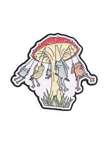 1 Pc Frogs Swinging Under Red Mushroom Enamel Pin, Cute Forest Cartoon Frog Brooch, Whimsical Nature Badge For Backpack Jacket - Multicolor - View 10