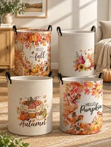 1pc Storage Basket Laundry Basket Washing Tub Halloween Print Design Foldable Multi-Functional With Handle Storage Basket Suitable For Clothes, Jewelry, Toys And Other Daily Storage - Multicolor - View 1