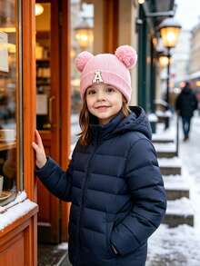 1PC Baby A-Z Letter Knitted Hat Matching Warm Autumn/Winter Cap, Suitable For Girls, Soft And Comfortable, Suitable For Christmas/Thanksgiving Gift - Pink - View 3