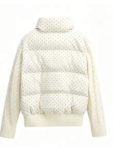 Sweet Polka Dot Knit Patchwork Long Sleeve Padded Coat - White - View 7