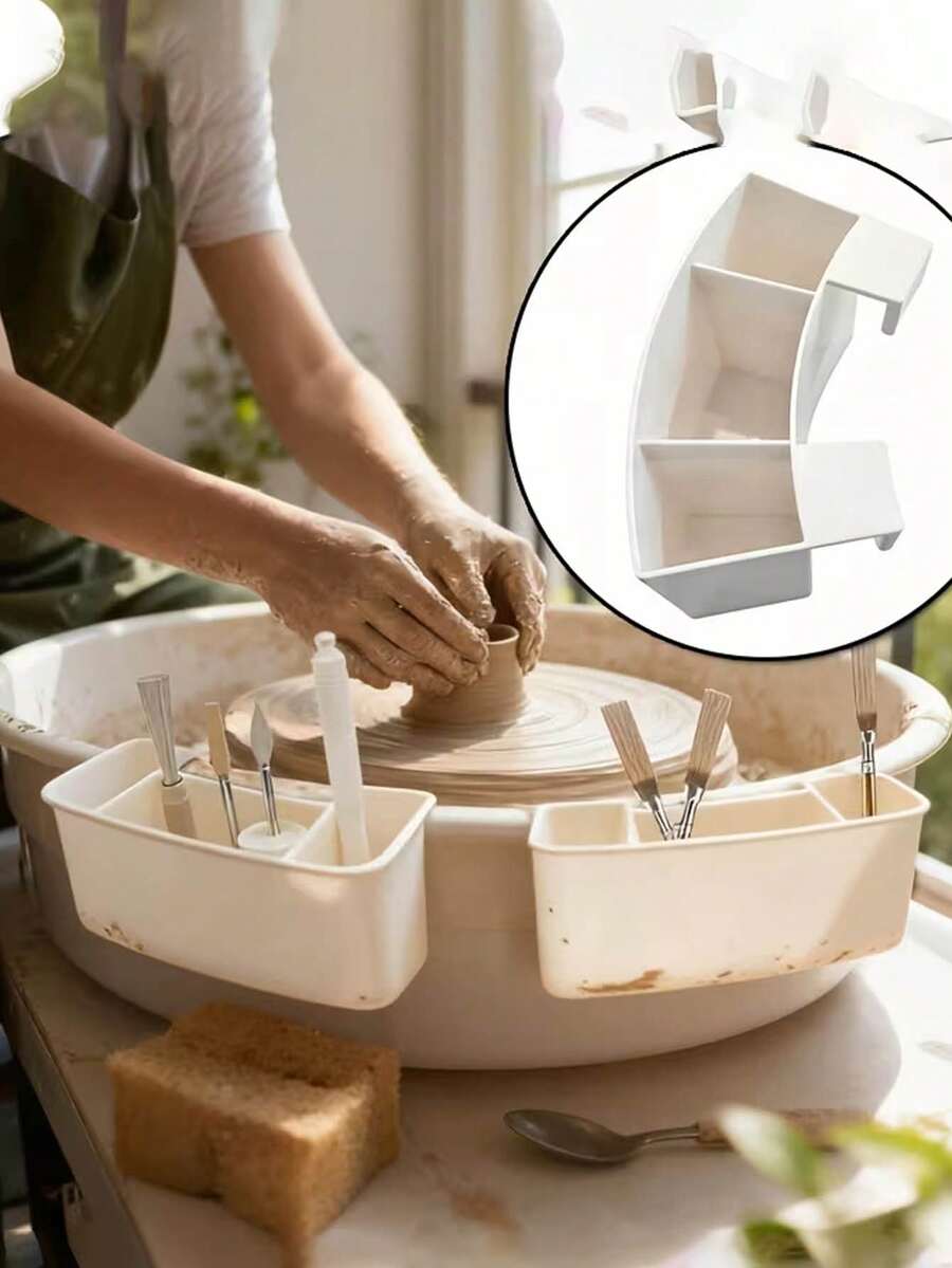 Caja de almacenamiento ajustable de 3 compartimentos para herramientas de rueda de alfarería, organizador de herramientas de cerámica, adecuado para profesionales de estudio y entusiastas de las manualidades - Multicolor - Ver 1