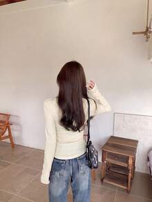 Women's New Long Sleeve Striped T-Shirt Inner Layer, Slim Fit, Unique Design Top - Apricot - View 6
