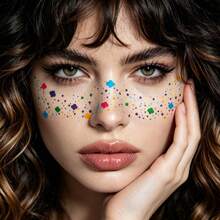 6 Sheets Realistic Brown Fake Freckles Temporary Body Sticker, Colorful Star Floral Dot Face Decals, Waterproof Face Body Stickers For Halloween, Carnival, Music Festival Makeup - Multicolor - View 3