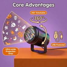 Halloween Projection Light USB Powered 16 Patterns Rotatable Stage Light Large Projection Area Indoor Home Party Event Atmosphere Decoration Light Night Party Gathering Theme Celebration Decoration Holiday Ideal Gift Choice - Multicolor - View 6