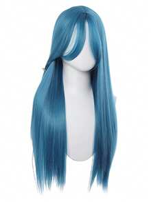 1 Piece Synthetic Heat-Resistant Straight Hair 28 Inch Long Straight Mint Blue Wig Middle Part Bangs Natural Looking Soft Heat Resistant Wigs For Party Daily Use, Halloween - Multicolor - View 6