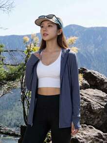 女款夏季 UPF 50+ 防曬外套，冰絲透氣抗 UV 連帽薄款釣魚衫，適合戶外運動與秋季 - 寶藍色 - 查看 8