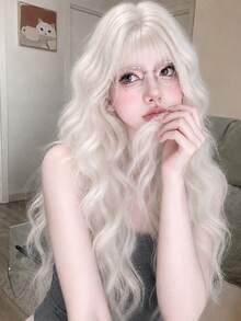 alicegarden 34-Inch Long Synthetic Wig Featuring A Natural Wavy Style In A A Stunning Champagne. Designed With Bangs , This False Hairpiece Is Perfect For Ms Daily Party Cosplay Use, Offering A Natural And Natural Durable Wig Gift For Ladies. - Champagne - View 5