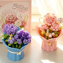 Hand-Held Fresh Flower Series, Small Size, Mini Building Block Toy Set, ABS Material. 9pcs Discount Gift Box Set, Includes: Rose, Sunflower, Tulip, Camellia, DIY Educational Puzzle Assembly Handmade Gift. Halloween, Christmas And Other Major Holiday Discount Gift. - Multicolor - View 2