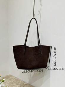 Maillard Autumn/Winter New Large Capacity Tote Bag, Fashionable High-End Shoulder Mother-Daughter Bag, Solid Color Vintage Handbag - Chocolate Brown - View 7