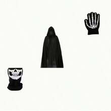 Grim Reaper & Vampire Cloak Set - Gothic Cape With Hood And Mask, Suitable For Halloween Party And Cosplay Costume - Black - View 10